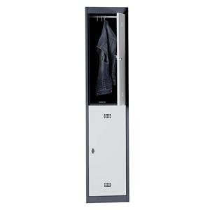 Wolf Stalen kledingkast, gemoffeld, 2 compartimenten, hoogte 840 mm, breedte 400 mm, 1 kledingstang, aanbouwelement, antracietgrijs / lichtgrijs
