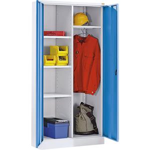 eurokraft basic Stahlschrank mit Sockel, 1 Garderobenleiste, 3 Fachböden, lichtgrau / lichtblau