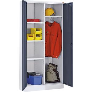eurokraft basic Stahlschrank mit Sockel, 1 Garderobenleiste, 3 Fachböden, lichtgrau / basaltgrau
