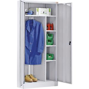 eurokraft basic Stahlschrank mit Sockel, 1 Garderobenleiste, 1 Ablageboden, 3 Fachböden, lichtgrau