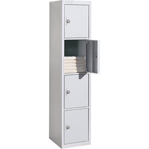 Stalen kledingkast, 4 vakken, breedte 450 mm, basiselement, deur lichtgrijs