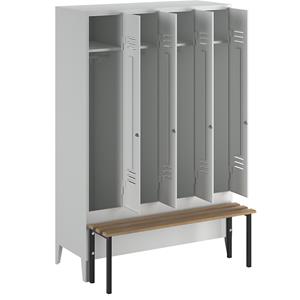 Wolf Kledingkast met aangebouwde bank, dichte deuren, vakbreedte 300 mm, 4 vakken, lichtgrijs