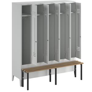 Wolf Kledingkast met aangebouwde bank, dichte deuren, vakbreedte 300 mm, 5 vakken, lichtgrijs
