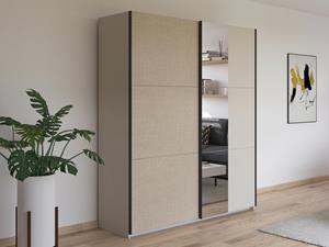 Mobistoxx Kledingkast SENJI 2 schuifdeuren 175 cm rotan look met spiegel