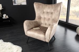 Invicta Interior XL fauteuil AMSTERDAM champagne fluweel zwart metalen poten retro stijl - 43568
