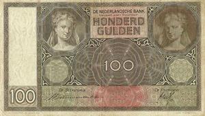 Munt-Online Bankbiljet 100 gulden 1930 Luitspelende vrouw Zeer Fraai