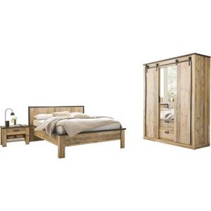 Home affaire Slaapkamerserie Sherwood Ligoppervlak 140 x 200 cm, kast 3-deurs 162 cm breed (4-delig)