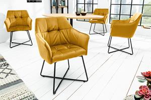 Invicta Interior Exclusief design stoel LOFT fluweel mosterdgeel met armleuning - 42474