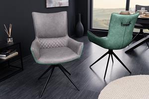 Invicta Interior Draaibare design stoel ALPINE grijs groene armleuningen zwart metalen poten - 43719