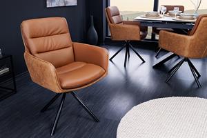 Invicta Interior Draaibare design stoel BIG GEORGE cognac echt leer microfiber met armleuning retro - 43637