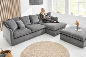 Invicta Interior Grote hoekbank HEAVEN 255cm grijs koord inclusief kussens Modern Design - 43445