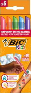 Bic Kids tattoo marker set, assorti, set van 5 pennen en 10 stencils