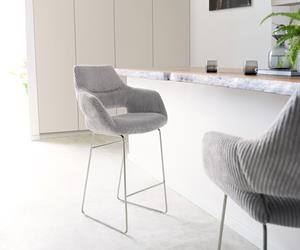DELIFE Barstuhl Yago-Flex Cord Silbergrau Kufengestell Edelstahl Taschenfederkern