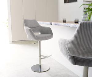 DELIFE Barstuhl Yago-Flex Cord Silbergrau Drehfuß höhenverstellbar Edelstahl drehbar Taschenfederkern