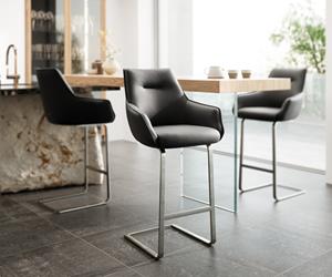 DELIFE Barstuhl Alja-Flex Echt-Leder Schwarz Freischwinger flach Edelstahl Taschenfederkern