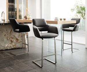 DELIFE Barstuhl Yago-Flex Echt-Leder Schwarz Freischwinger flach Edelstahl Taschenfederkern