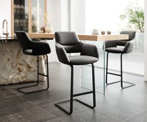 DELIFE Barstuhl Yago-Flex Echt-Leder Schwarz Freischwinger flach Metall Schwarz Taschenfederkern