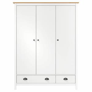 vidaXL Kledingkast Hill 3 deuren 127x50x170 cm massief grenenhout wit
