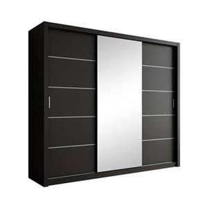 meubella Kledingkast Blake - Mat Zwart - 250 cm - Met spiegel
