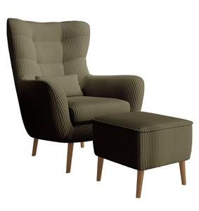 NADUVI Collection Fauteuil met hocker Verdiro ribstof | 