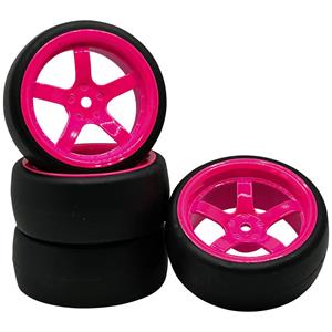 Reely 1:10 Straßenmodell, Sportwagen Kompletträder Drift 5-Speichen Neon-Pink (fluoreszierend) 4St.