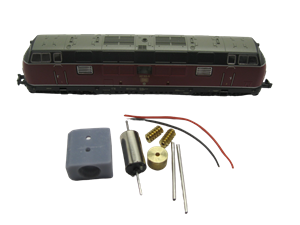 Crazytoys micromotor NF042C  motor ombouwset Fleischmann V 200.1, BR 221, EBW V 270, RENFE D 340
