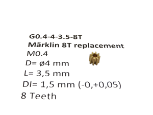 Crazytoys micromotor G0.4-4-3.5-8T tandwiel voor Marklin