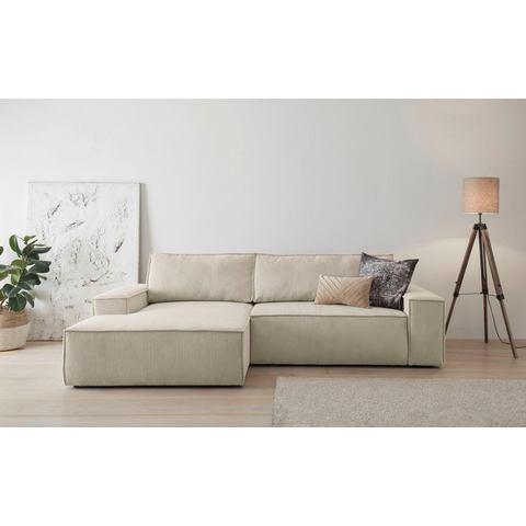 Home affaire Hoekbank SHERWOOD bedbank 267 cm, L-model, Slaapfunctie met bedlade (210x136 cm), cord, vintage, fluweel