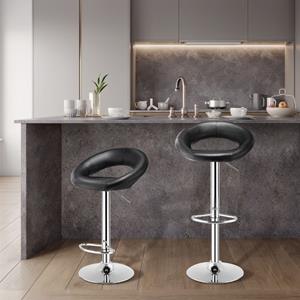 Costway Set van 2 Moderne Barkrukken in Hoogte Verstelbaar 360° Draaibaar Anti-Slip Basis Leren Counter Height Kruk voor Thuis Restaurant Café