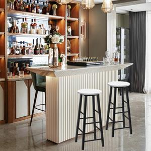 Costway Set van 2 Barkrukken Barstoelen met Marmerlook en Voetensteun Barkruk Keukenkruk voor Eetkamer Woonkamer Zithoogte 71 cm (Wit)
