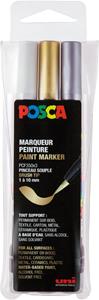 Posca paintmarker PCF-350, brush tip, étui van 3 stuks, assorti (goud, zilver en wit)