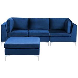 Beliani  EVJA - Hoekbank met ottomaan - Blauw - Fluweel