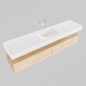 Boss & Wessing Badkamermeubel BWS Ibiza 200 cm Washed Oak Twee Soft-Close Lades Solid Surface Wastafel Mat Wit (acht varianten)