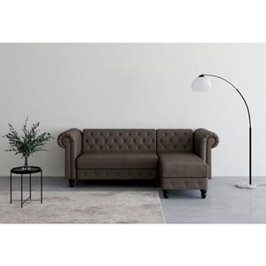 Dorel Home Hoekbank Felix, L-Form, 241 cm (Liegefl.108x195 cm), Recamiere tauschbar, verstelbaar rugleuning, zithoogte 46 cm, velours, kunstleer, vintage