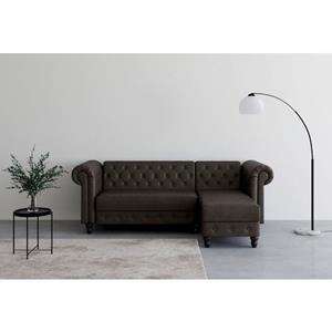 Dorel Home Hoekbank Felix, L-Form, 241 cm (Liegefl.108x195 cm), Recamiere tauschbar, verstelbaar rugleuning, zithoogte 46 cm, velours, kunstleer, vintage