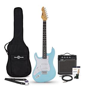 Gear4Music LA Select Left Handed Electric Guitar Blue Metallic 15W Guitar Amp & Accessory Pack