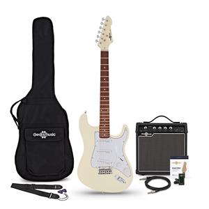 Gear4Music LA Select Electric Guitar Vintage White 15W Guitar Amp & Accessory Pack
