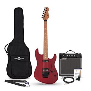 Gear4Music LA Select Modern Electric Guitar Transparent Ruby Red 15W Guitar Amp & Accessory Pack