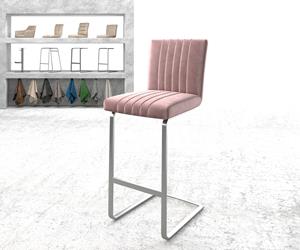 DELIFE Barstuhl Luiga-Flex Samt Rosé Freischwinger flach Edelstahl