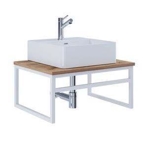 VCM 2-tlg. Waschplatz Waschtisch Badmöbel Set Waschbecken Holz Metall Industrial Style Bitila 60