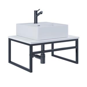 VCM 2-tlg. Waschplatz Waschtisch Badmöbel Set Waschbecken Holz Metall Industrial Style Bitila 60