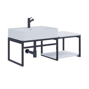 VCM 2-tlg. Waschplatz Waschtisch Badmöbel Set Waschbecken Holz Metall Industrial Style Bitila 100