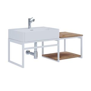 VCM 2-tlg. Waschplatz Waschtisch Badmöbel Set Waschbecken Holz Metall Industrial Style Bitila 100