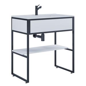 VCM 2-tlg. Waschplatz Waschtisch Badmöbel Set Waschbecken Holz Metall Industrial Style Bitila 80