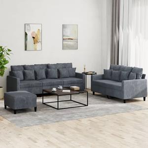 VidaXL 3-delige Loungeset met kussens fluweel donkergrijs
