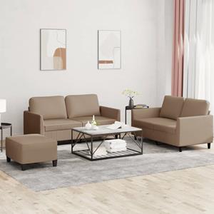 VidaXL 3-delige Loungeset met kussens kunstleer cappuccino