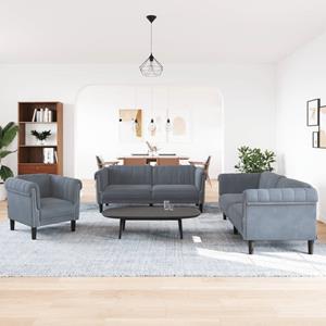VidaXL 3-delige Loungeset fluweel donkergrijs