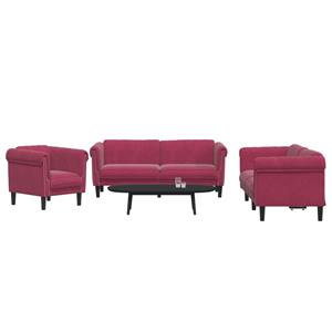 VidaXL 3-delige Loungeset fluweel wijnrood