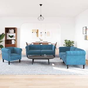 VidaXL 3-delige Loungeset fluweel blauw