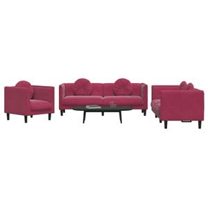 VidaXL 3-delige Loungeset met kussens fluweel wijnrood